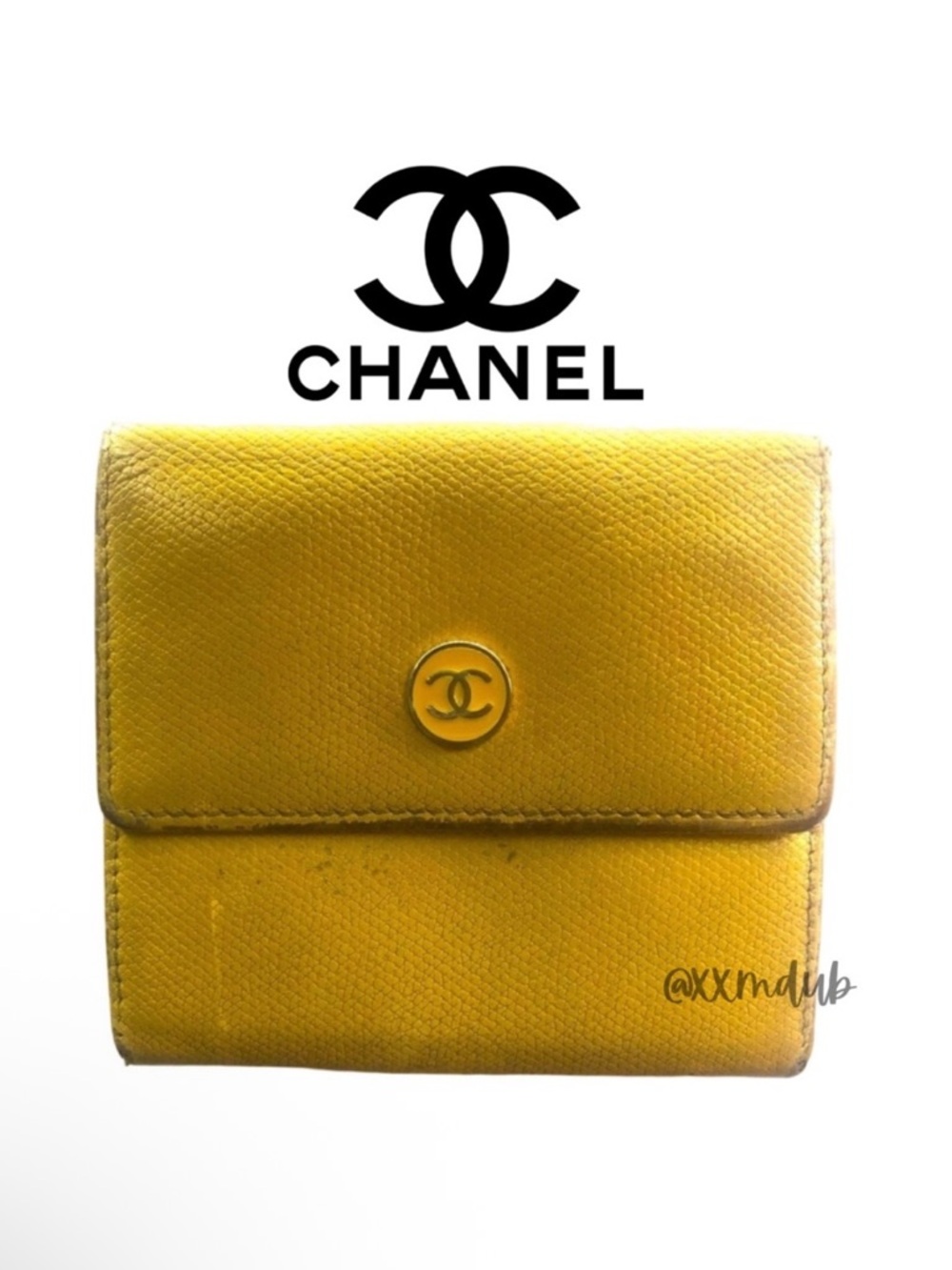 💛 Chanel Wallet Coco Button Double Snap Yellow Leather Compact Trifold Vintage